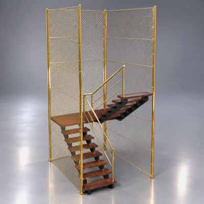 Industrial Metal Staircase with Chain Link Fence Enclosure