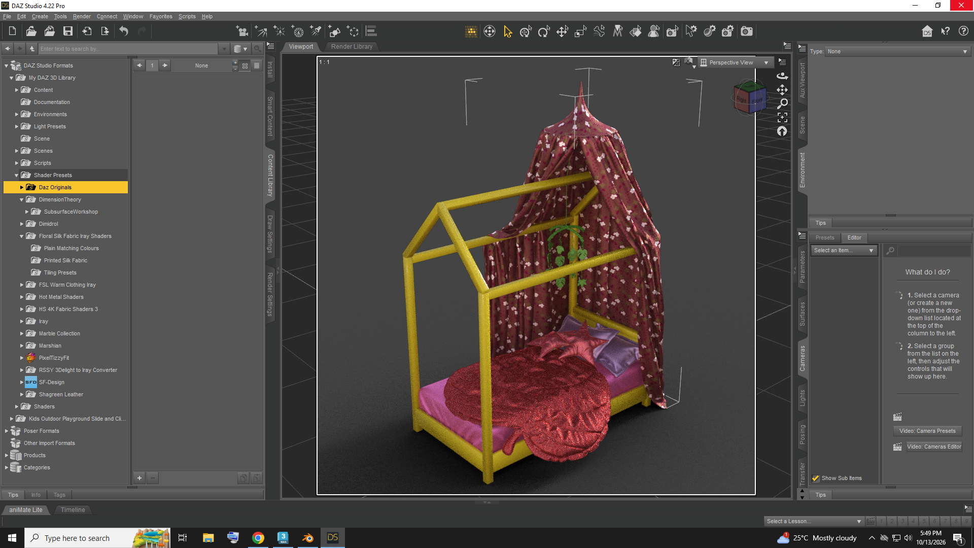 Kids Canopy House Bed with Floral Curtains AQ3D Daz Content