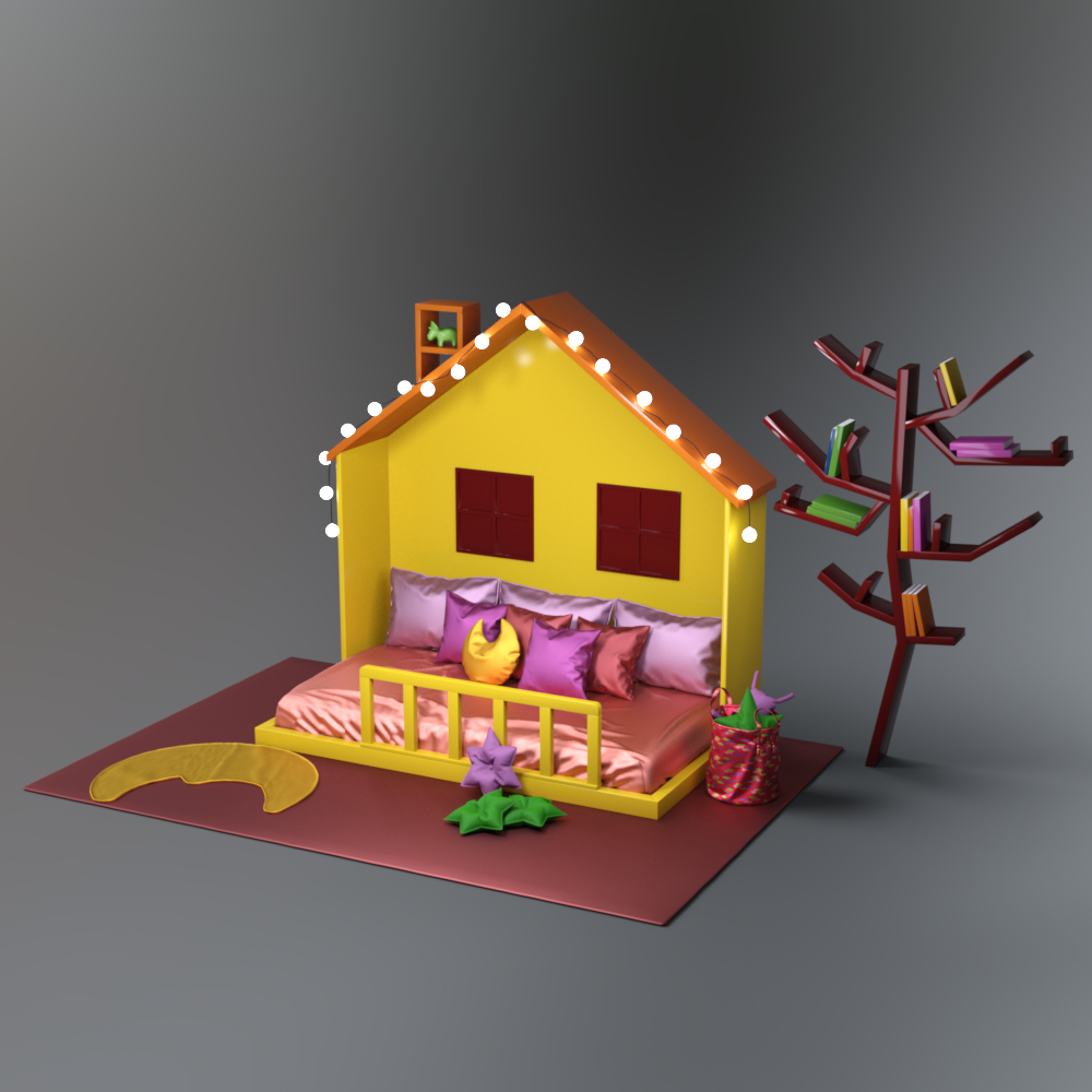 Kids House Bed Colorful Pillows and Decorative Accessories Daz Content