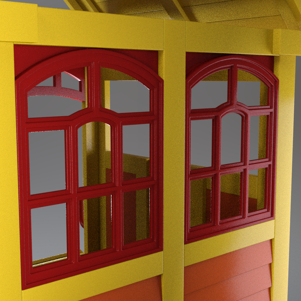 Kids Wooden Playhouse with Spiral Slide and Bench AQ3D Daz Content