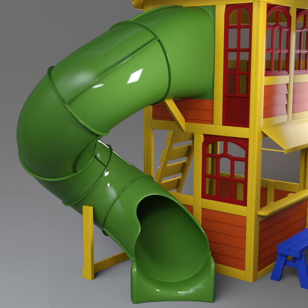 Kids Wooden Playhouse with Spiral Slide and Bench AQ3D Daz Content