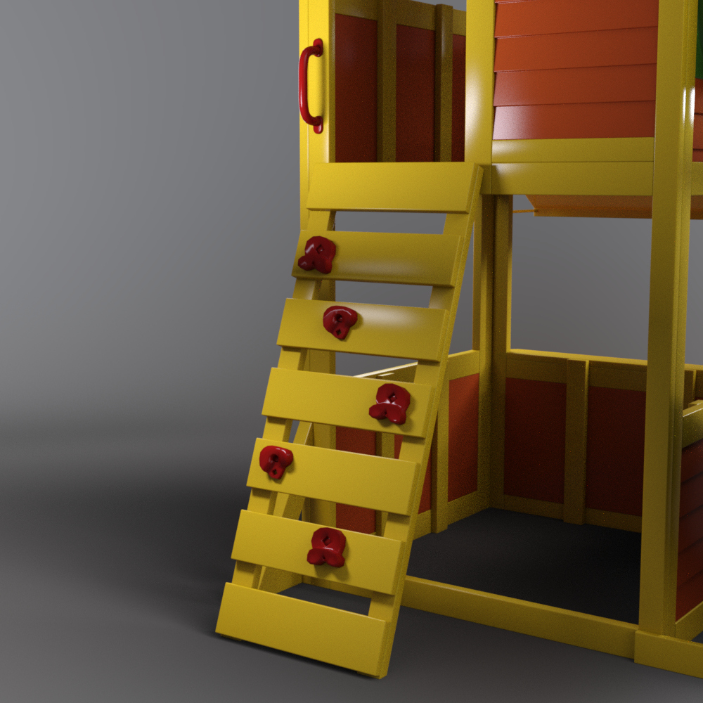Kids Wooden Playhouse with Spiral Slide and Bench AQ3D Daz Content