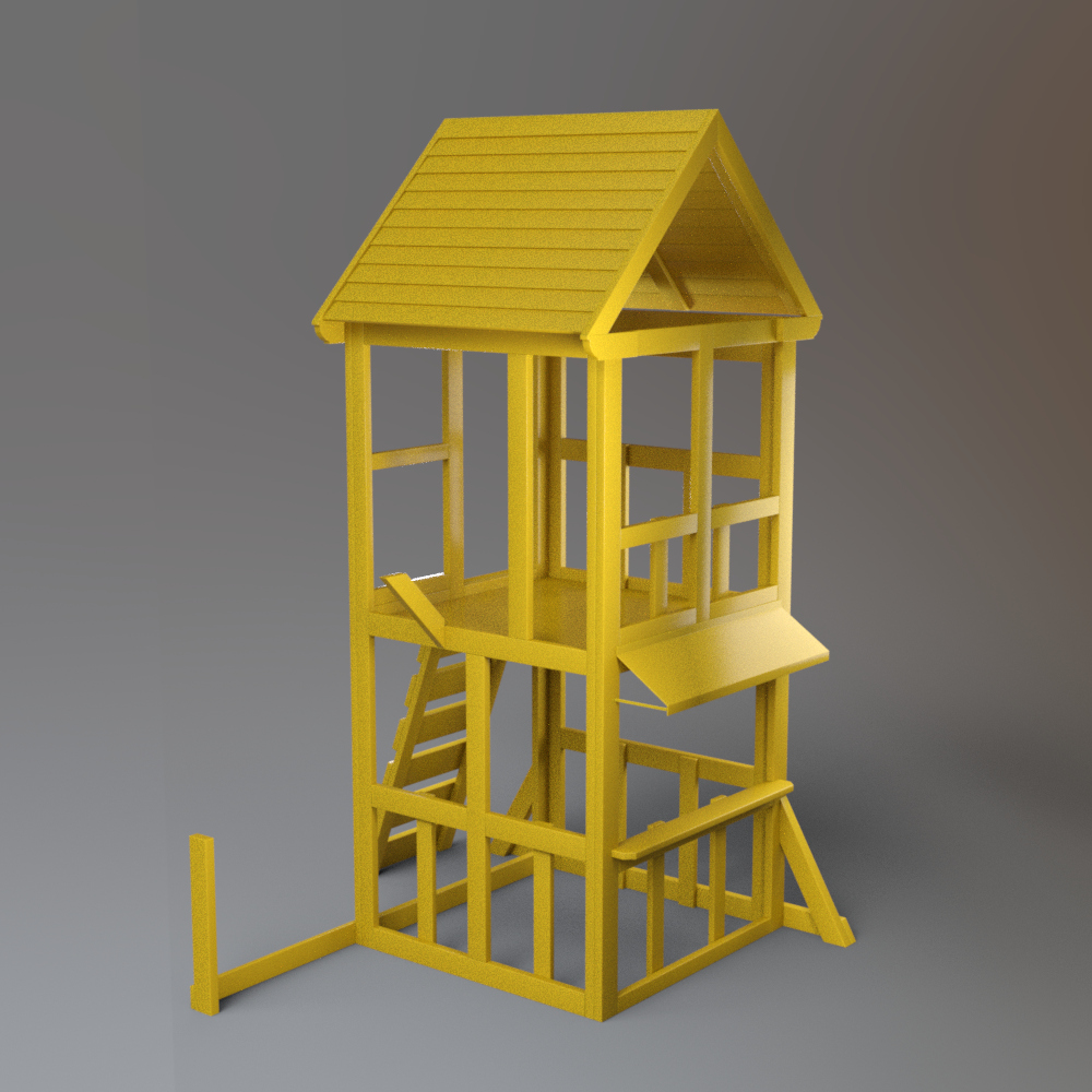 Kids Wooden Playhouse with Spiral Slide and Bench AQ3D Daz Content