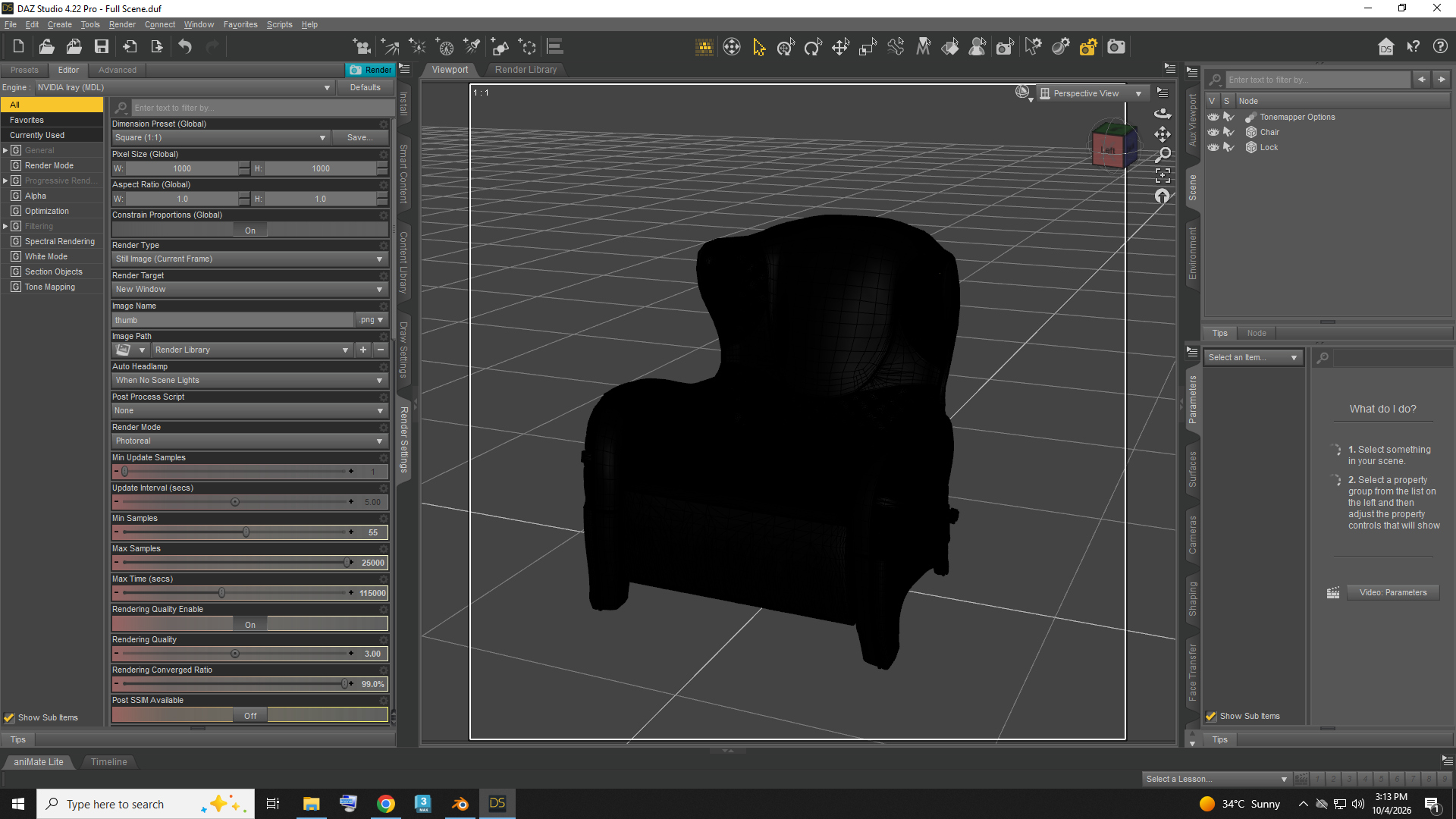 Luxury Black Quilted Armchair With Gold Trim AQ3D Daz Content