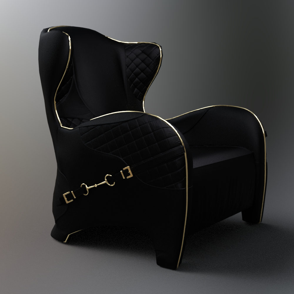 Luxury Black Quilted Armchair With Gold Trim AQ3D Daz Content