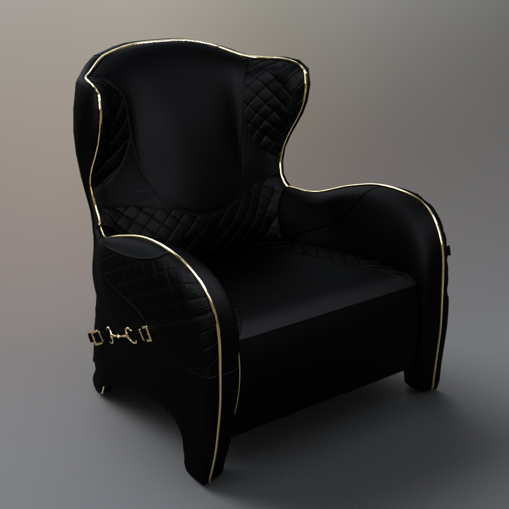 Luxury Black Quilted Armchair With Gold Trim AQ3D Daz Content