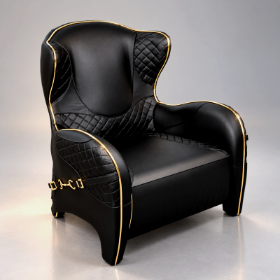 Luxury Black Quilted Armchair With Gold Trim AQ3D