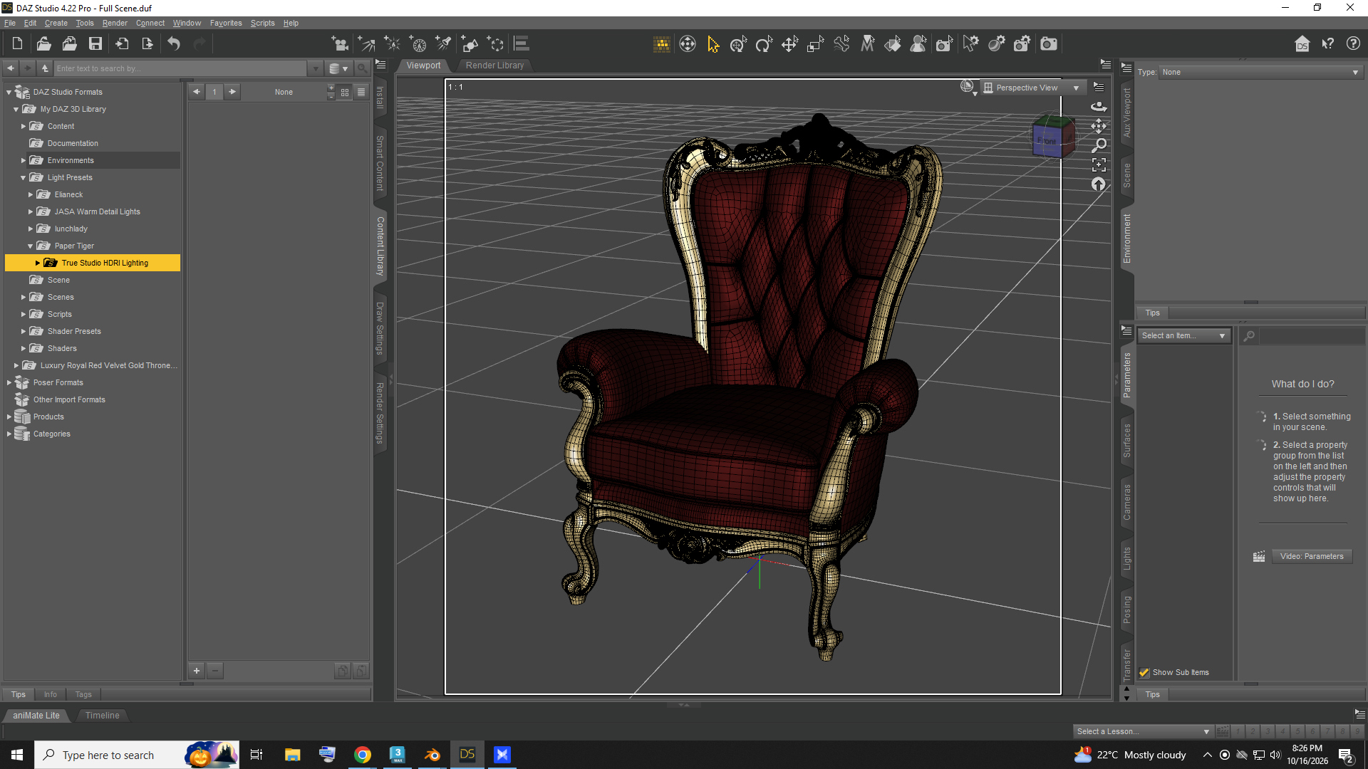 Luxury Royal Red Velvet Gold Throne Chair AQ3D Daz Content