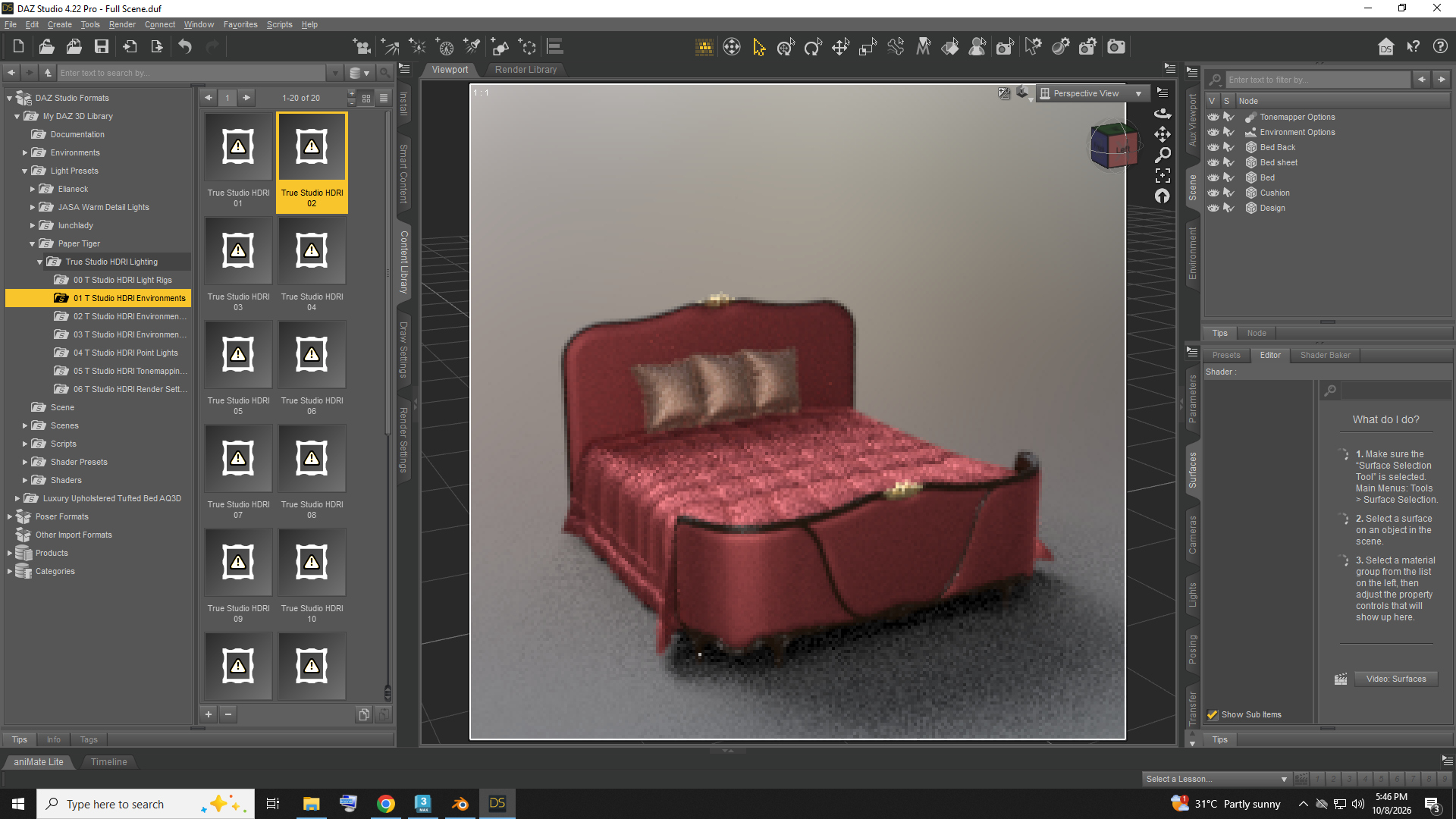 Luxury Upholstered Tufted Bed AQ3D Daz Content