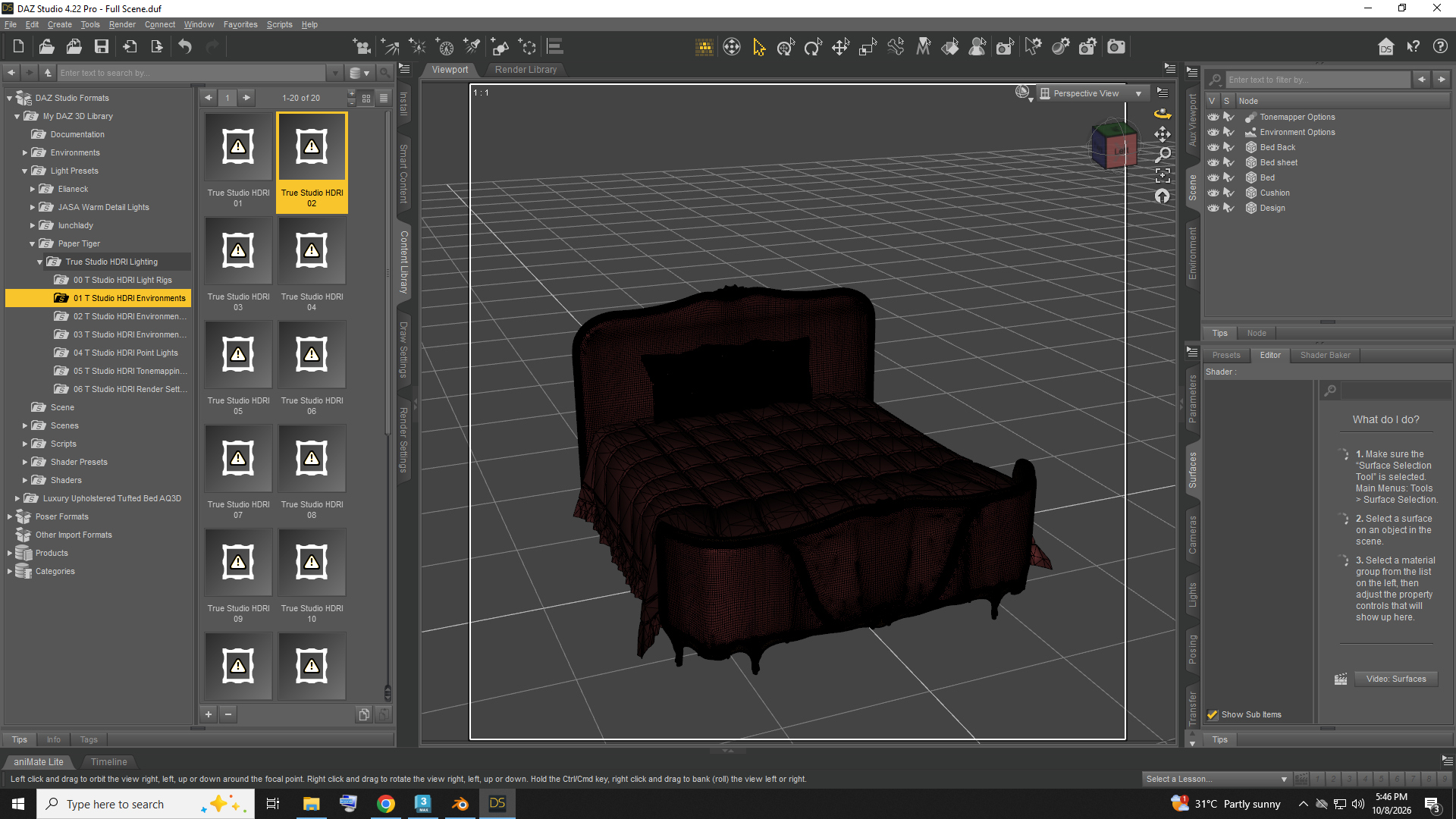 Luxury Upholstered Tufted Bed AQ3D Daz Content