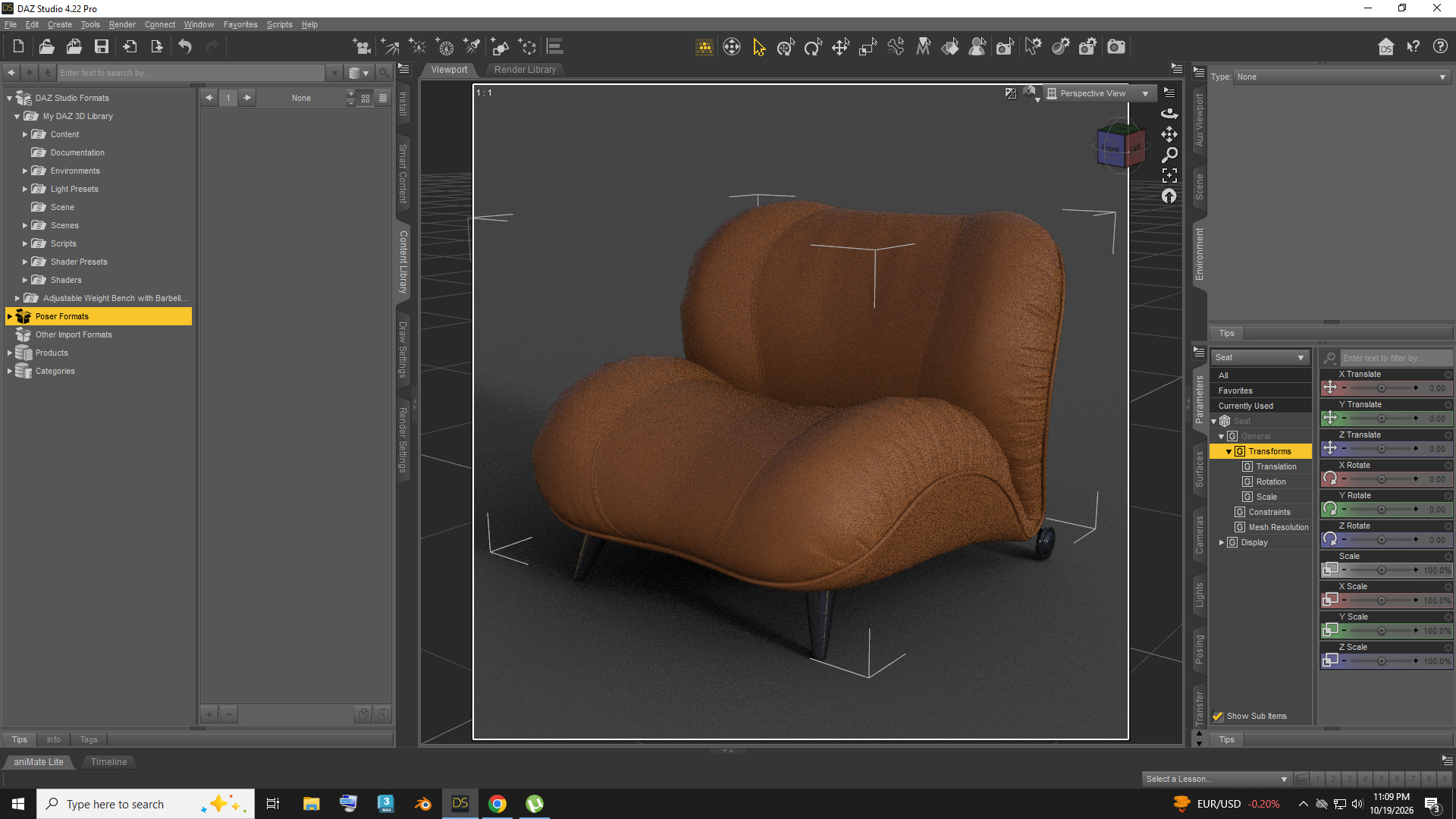 Modern Brown Upholstered Accent Chair AQ3D Daz Content
