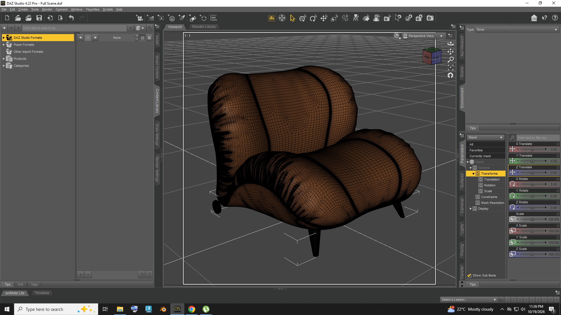 Modern Brown Upholstered Accent Chair AQ3D Daz Content