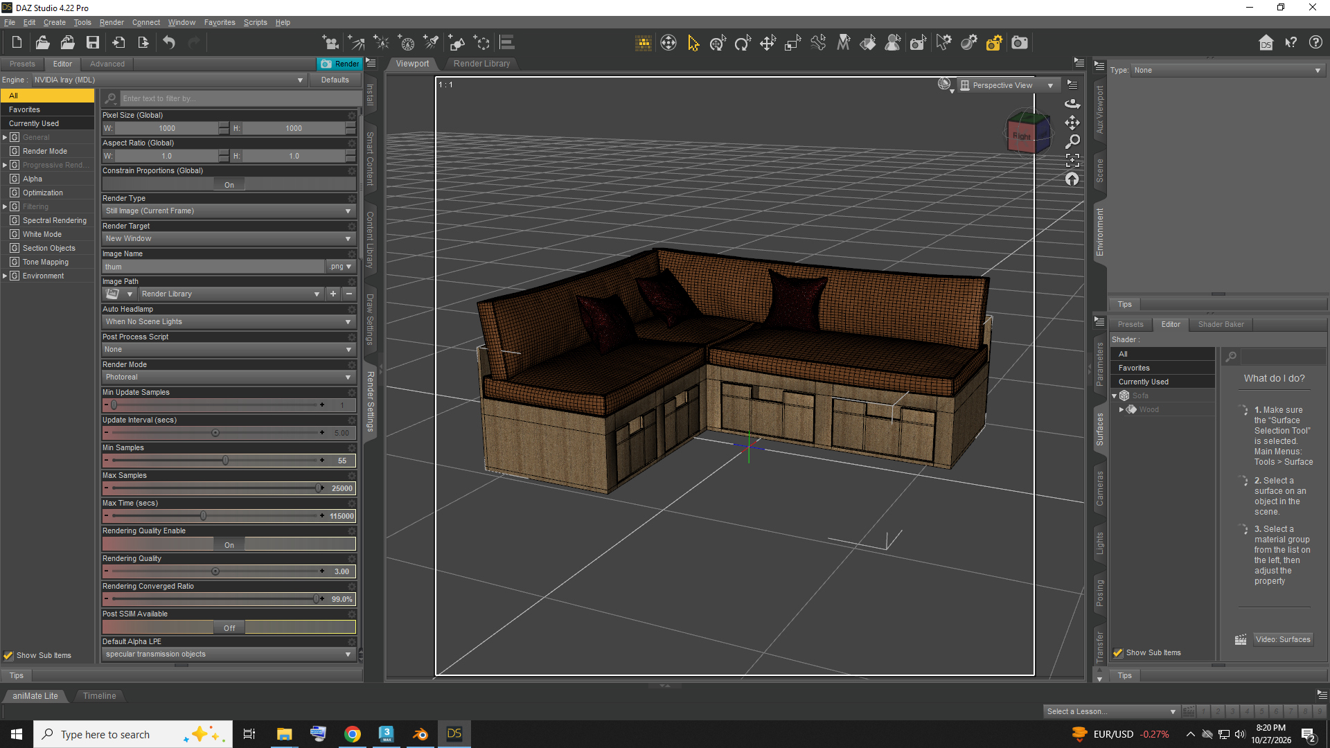 Modern L Shaped Sofa AQ3D Daz Content