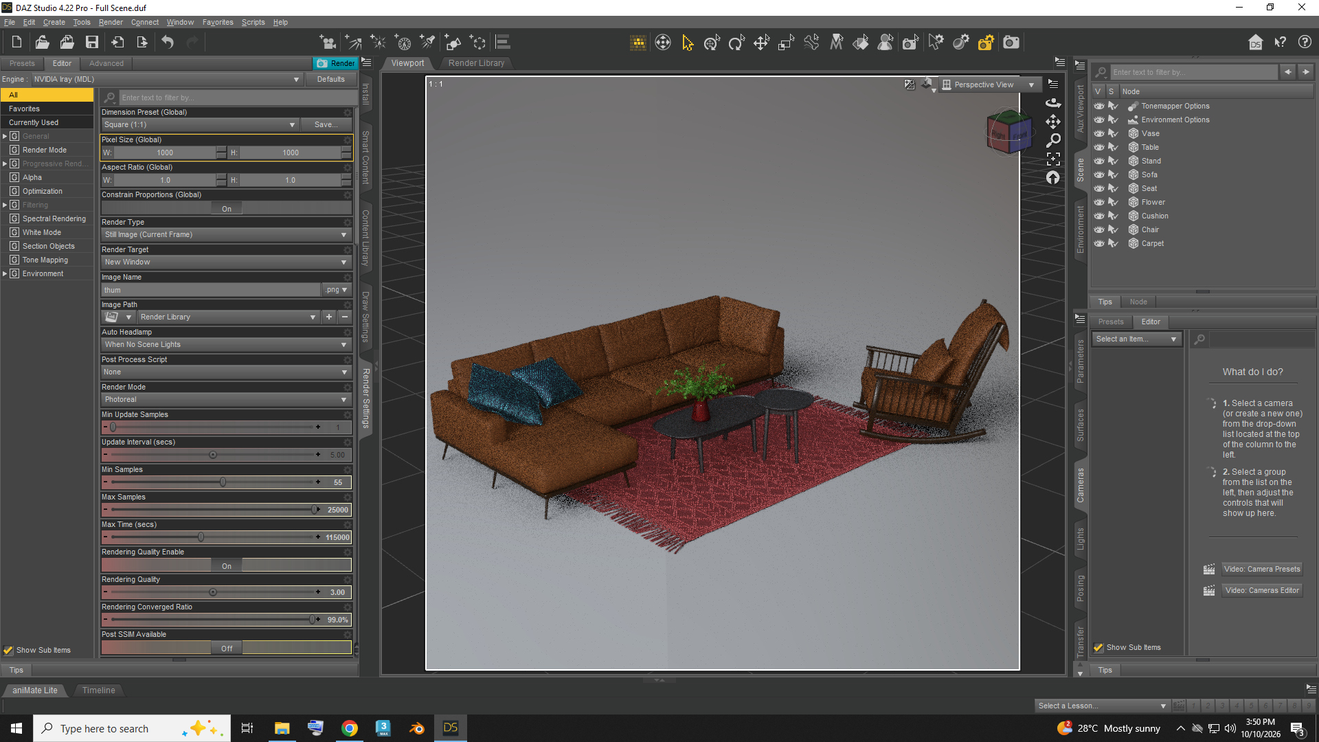Modern L Shaped Sofa Set With Rocking Chair and Rug AQ3D Daz Content