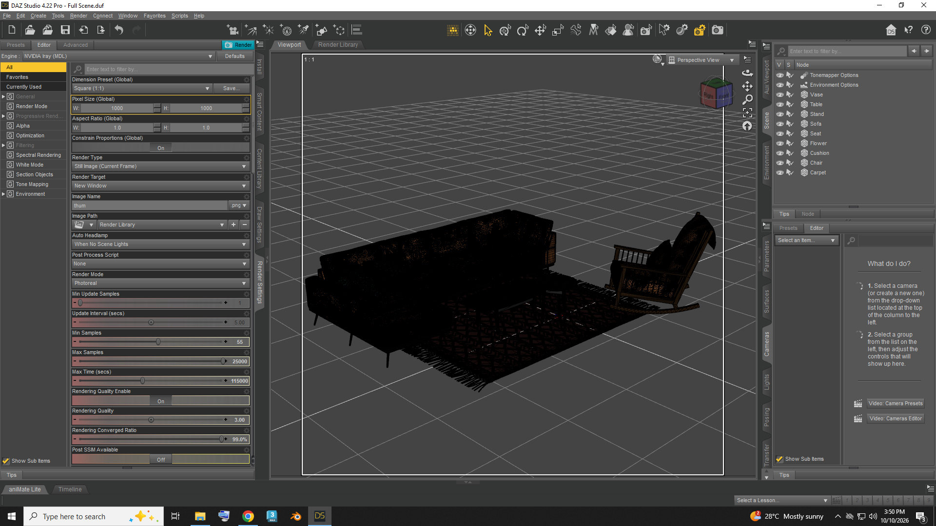 Modern L Shaped Sofa Set With Rocking Chair and Rug AQ3D Daz Content