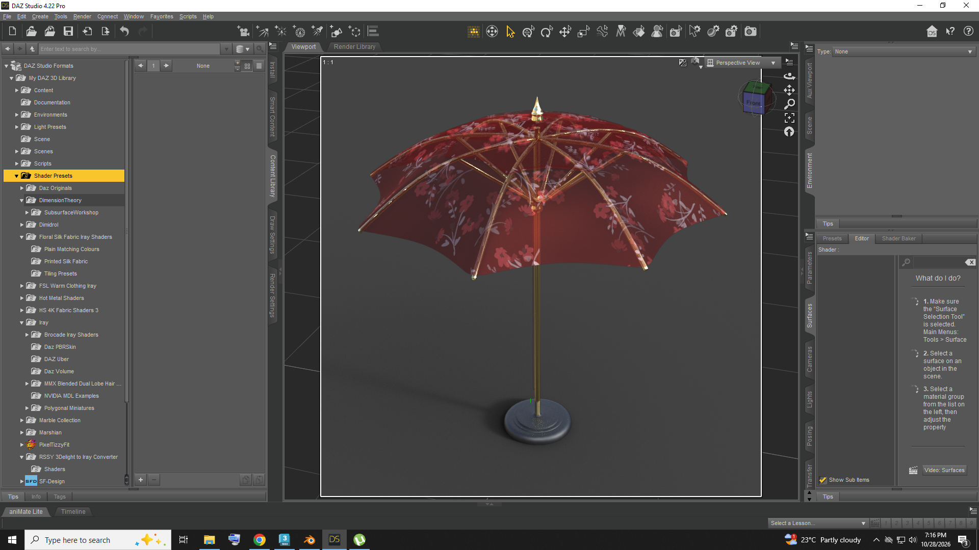 Modern Outdoor Patio Umbrella With Round Base AQ3D Daz Content