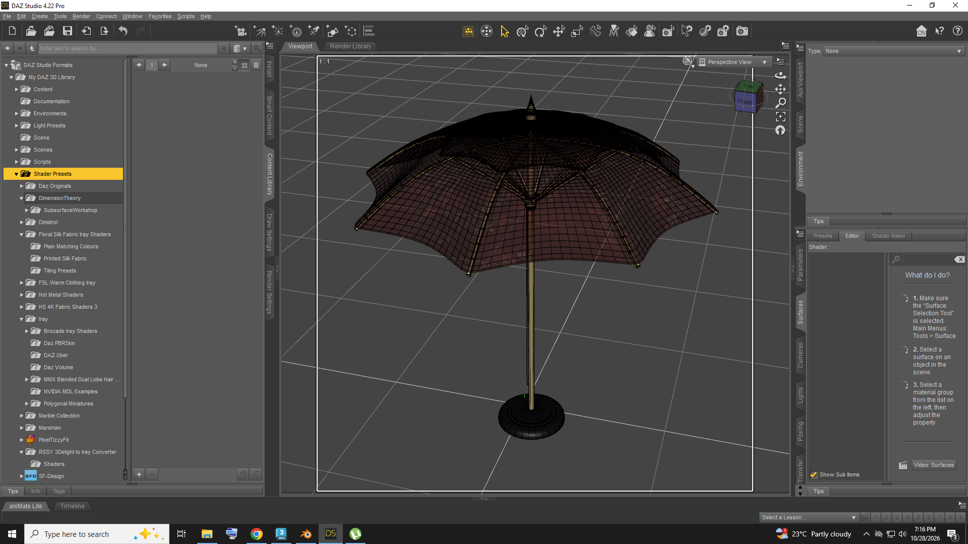 Modern Outdoor Patio Umbrella With Round Base AQ3D Daz Content