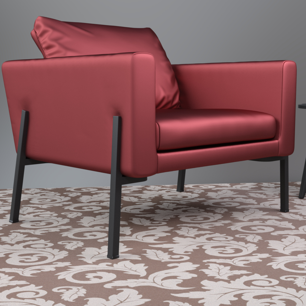 Modern Red Upholstered Armchair with Side Table and Rug Daz Content