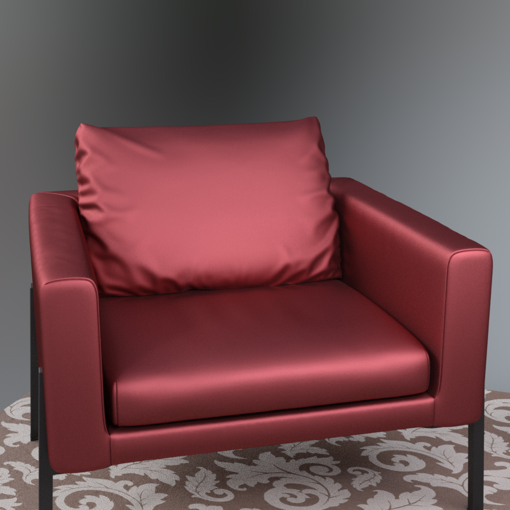 Modern Red Upholstered Armchair with Side Table and Rug Daz Content