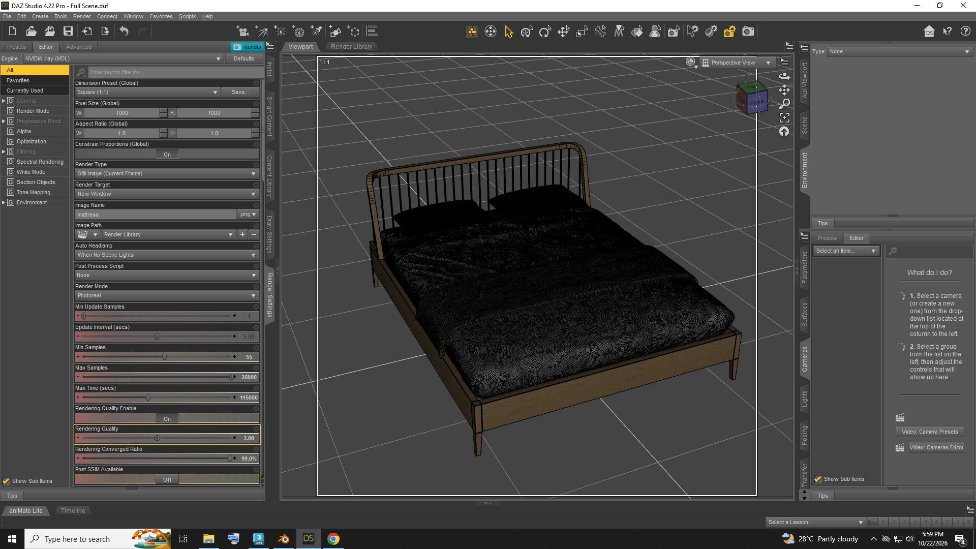 Modern Wooden Bed with Black Bedding AQ3D Daz Content