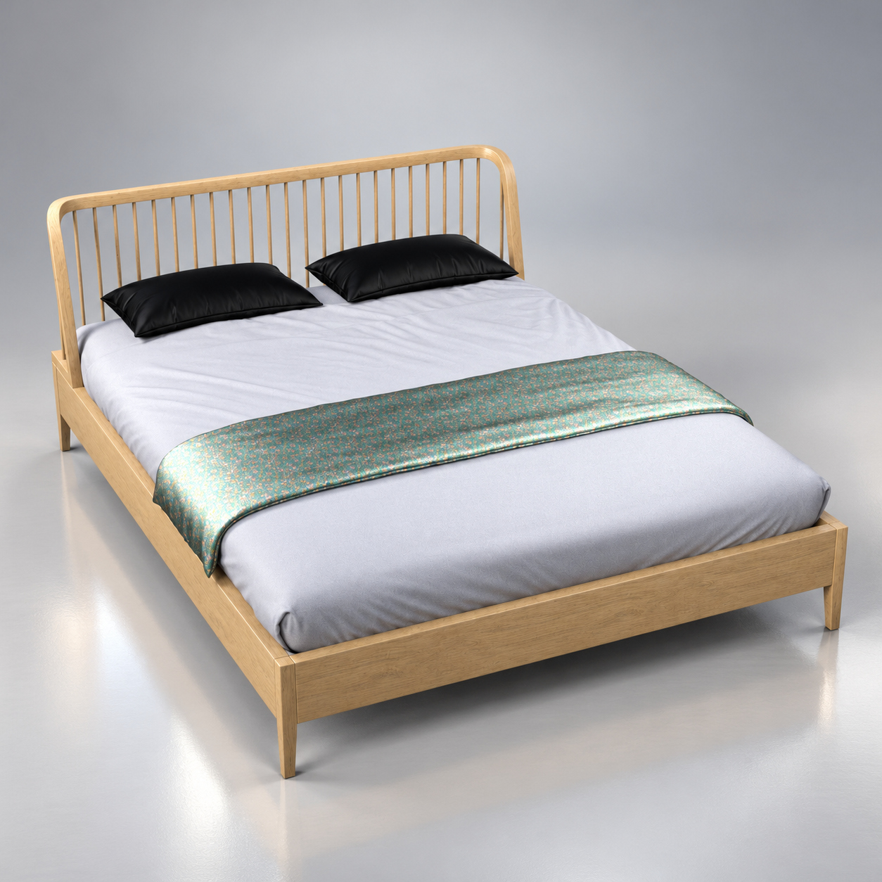 Modern Wooden Bed with Black Bedding AQ3D Daz Content