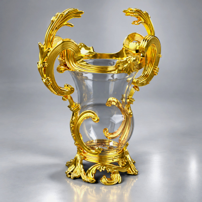 Ornate Golden Decorative Vase With Baroque Scroll Handles