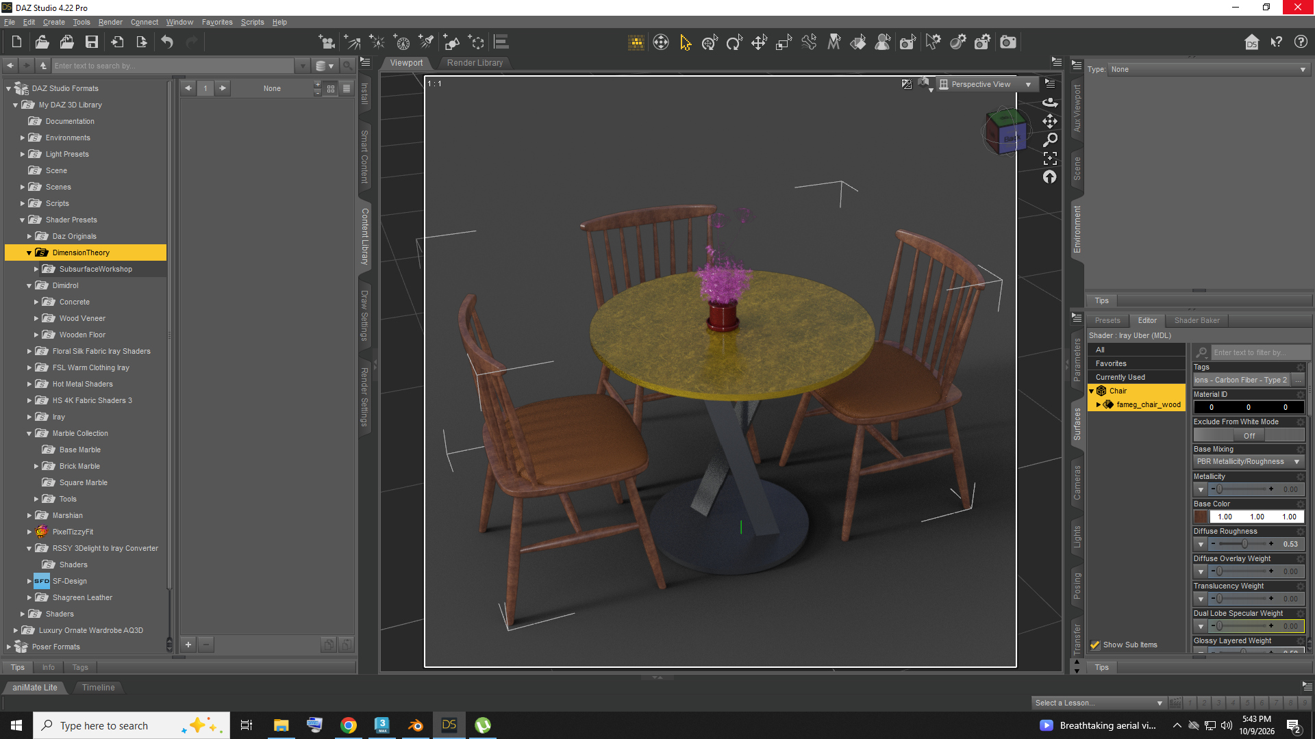 Round Dining Table with 3 Wooden Chairs AQ3D Daz Content