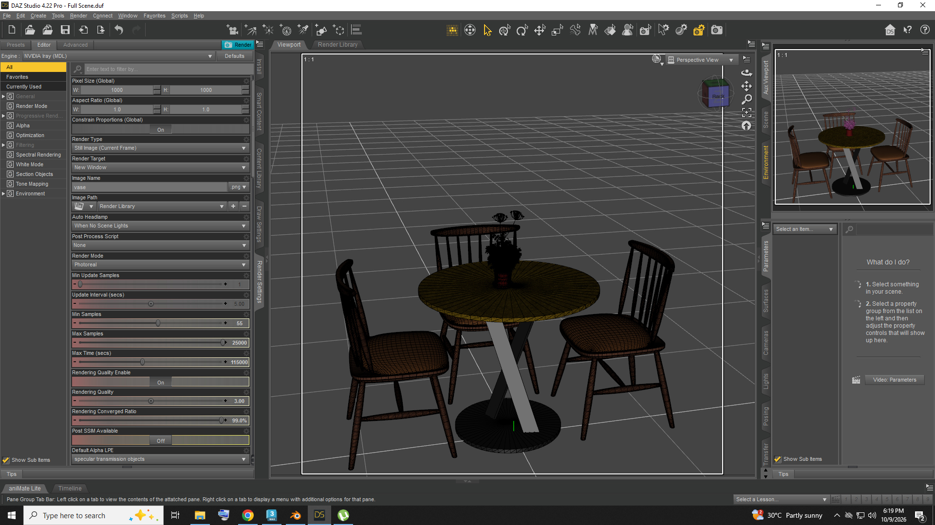 Round Dining Table with 3 Wooden Chairs AQ3D Daz Content