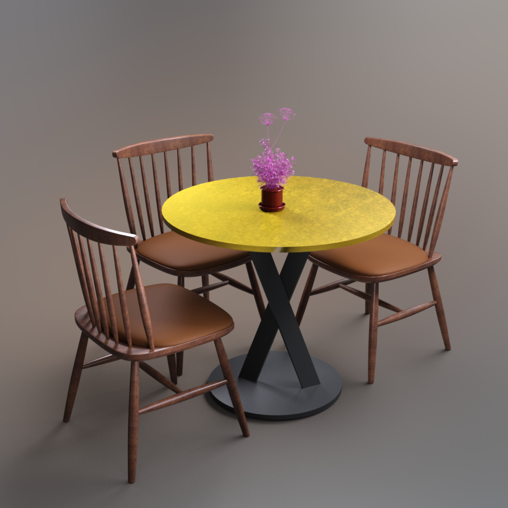 Round Dining Table with 3 Wooden Chairs AQ3D Daz Content