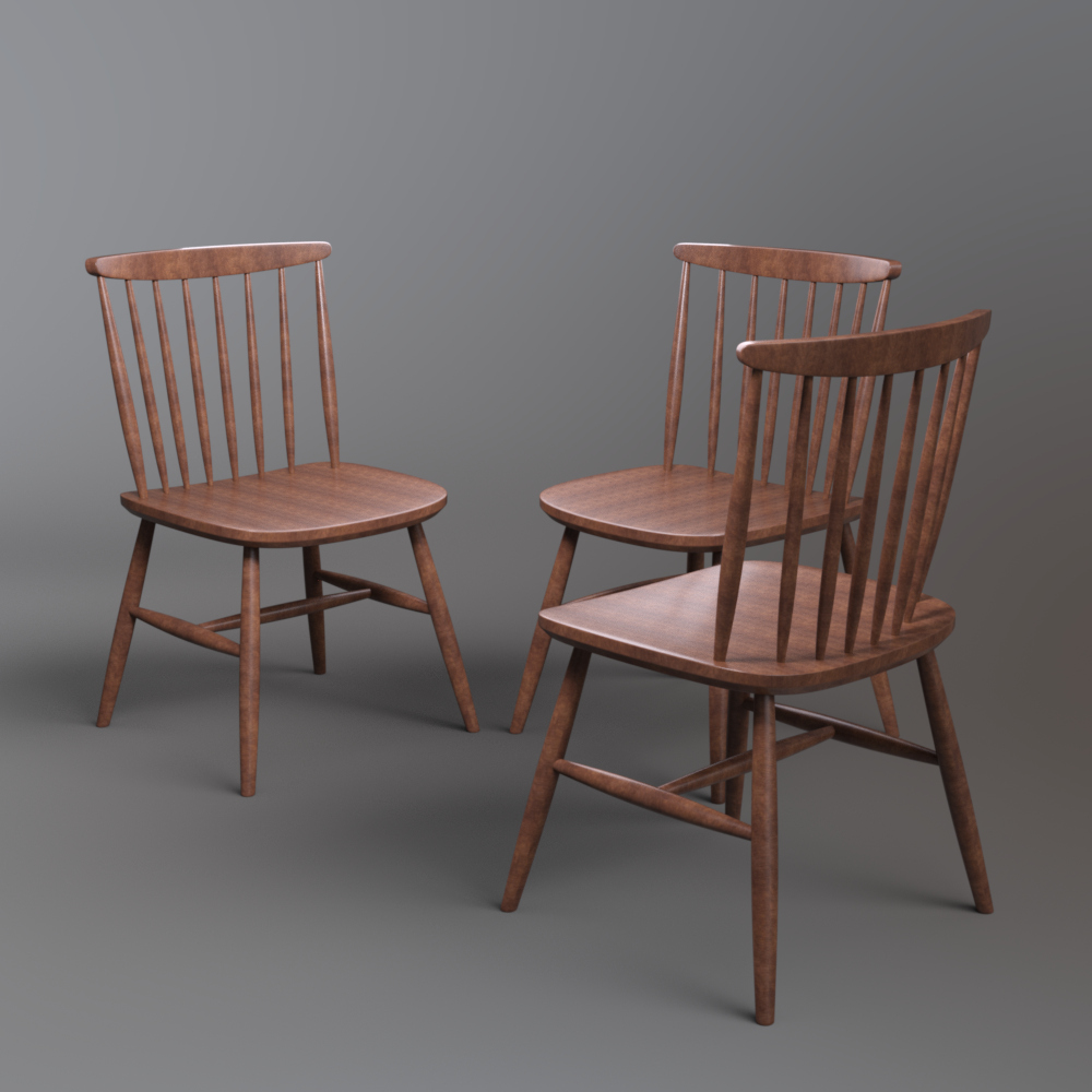 Round Dining Table with 3 Wooden Chairs AQ3D Daz Content