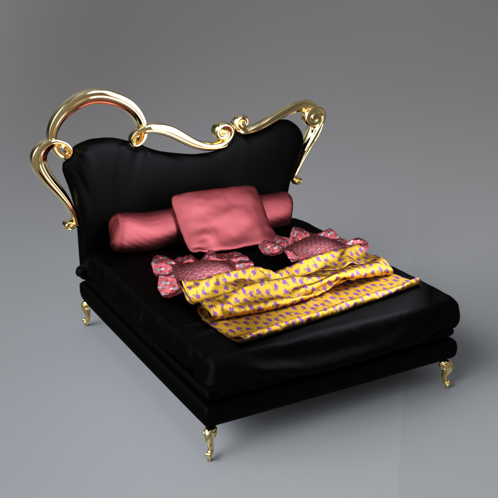 Royal Luxury Upholstered Bed with Gold Frame AQ3D Daz Content