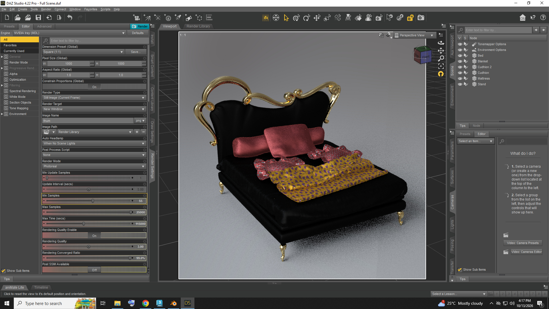 Royal Luxury Upholstered Bed with Gold Frame AQ3D Daz Content