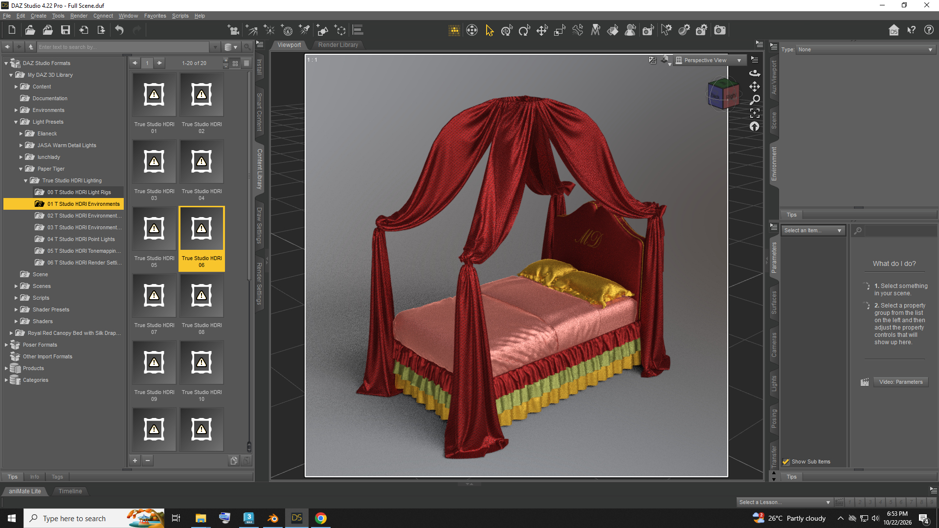 Royal Red Canopy Bed With Silk Drapes Daz Content