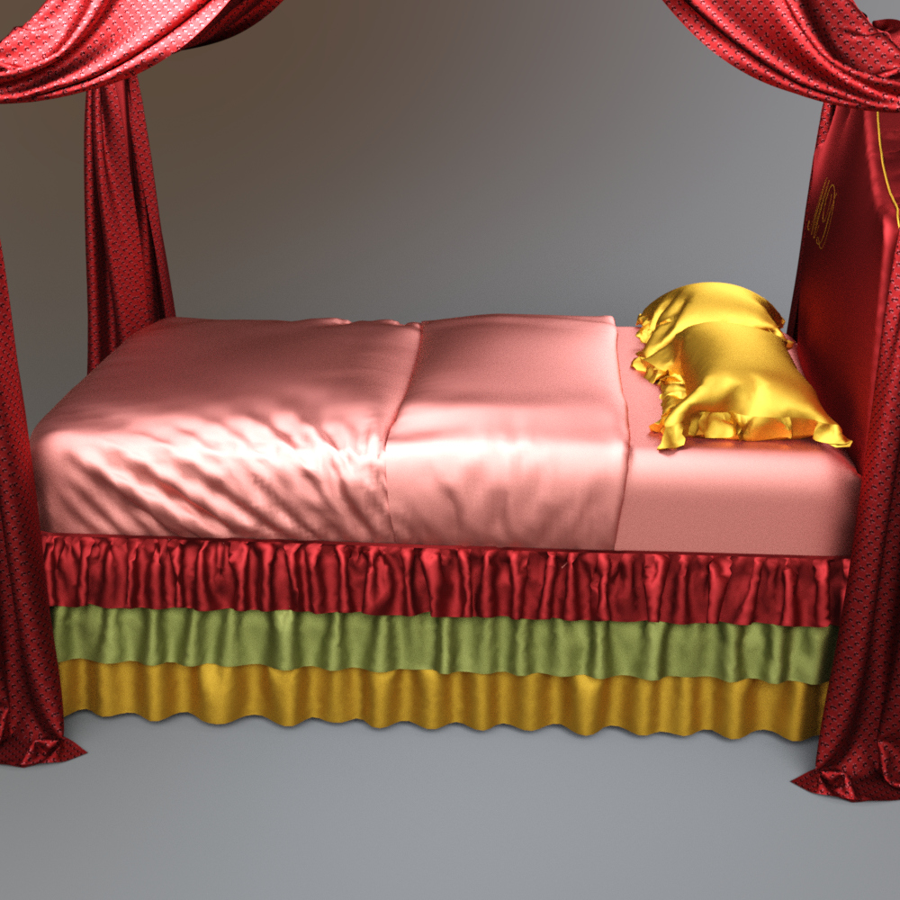 Royal Red Canopy Bed With Silk Drapes Daz Content