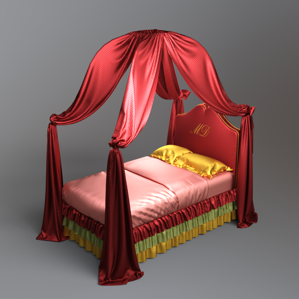 Royal Red Canopy Bed With Silk Drapes Daz Content