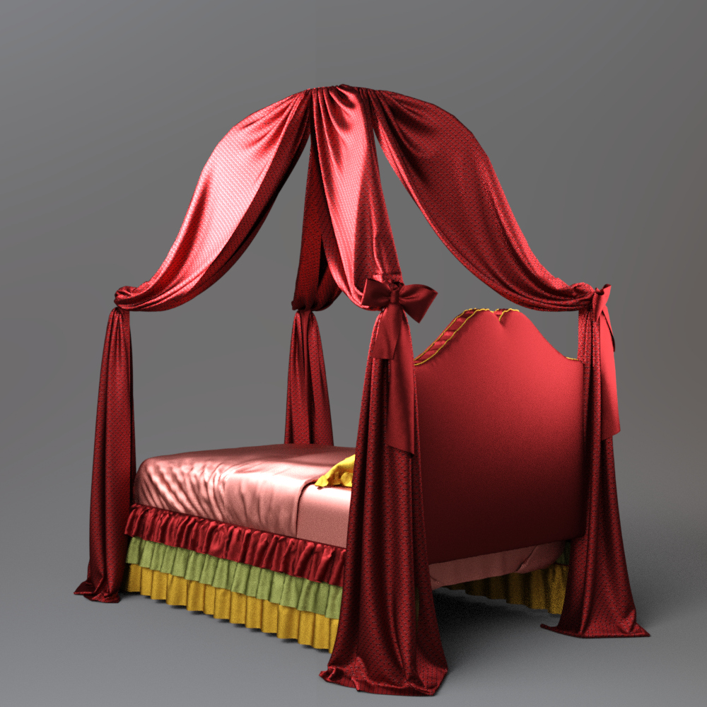 Royal Red Canopy Bed With Silk Drapes Daz Content