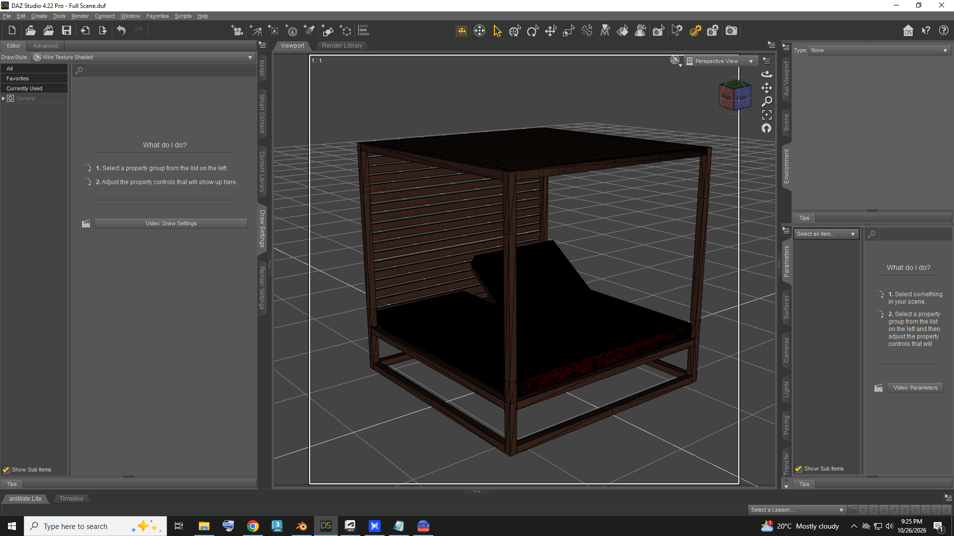 Wooden Canopy Daybed with Red Mattress AQ3D Daz Content