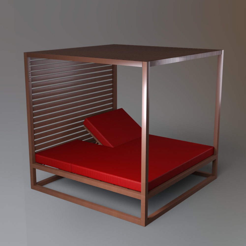 Wooden Canopy Daybed with Red Mattress AQ3D Daz Content