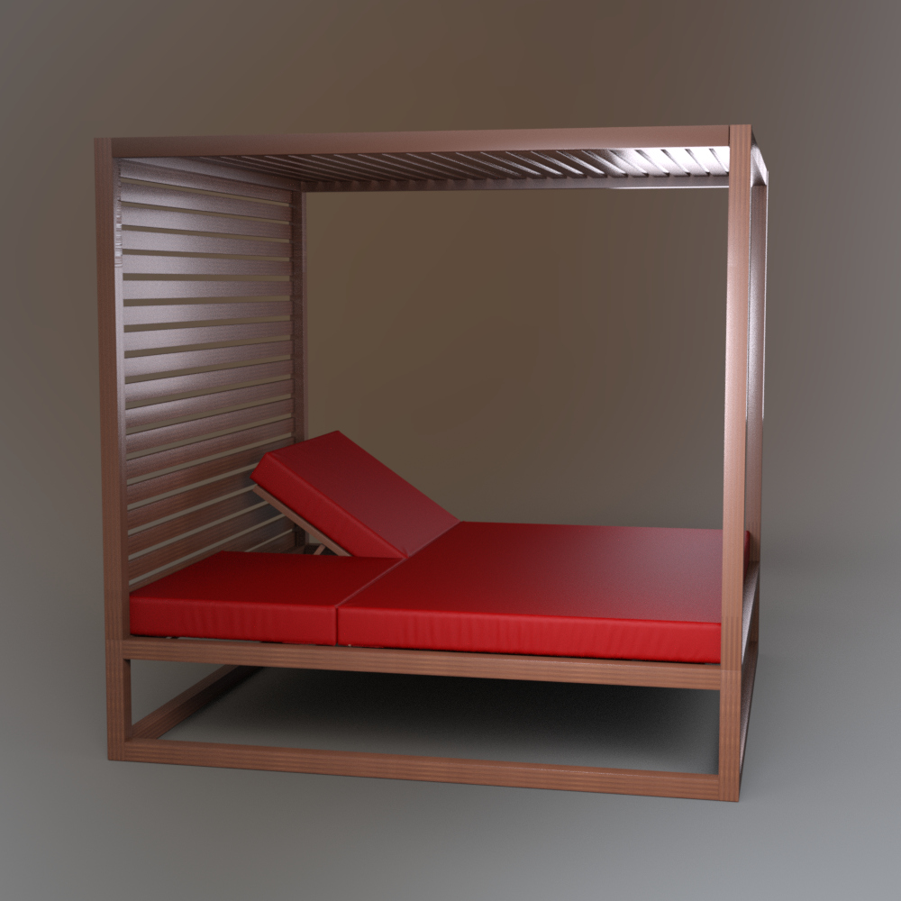 Wooden Canopy Daybed with Red Mattress AQ3D Daz Content