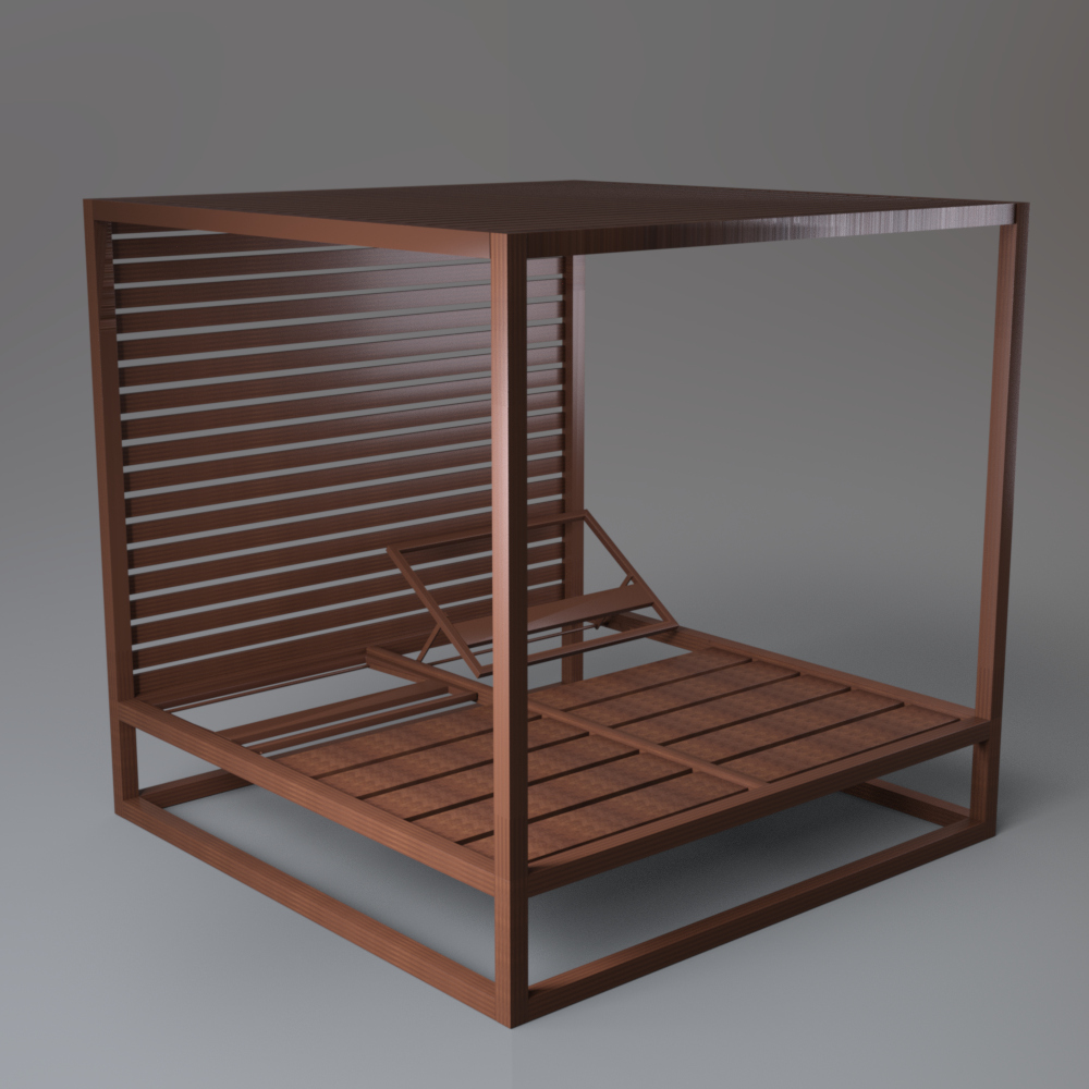 Wooden Canopy Daybed with Red Mattress AQ3D Daz Content