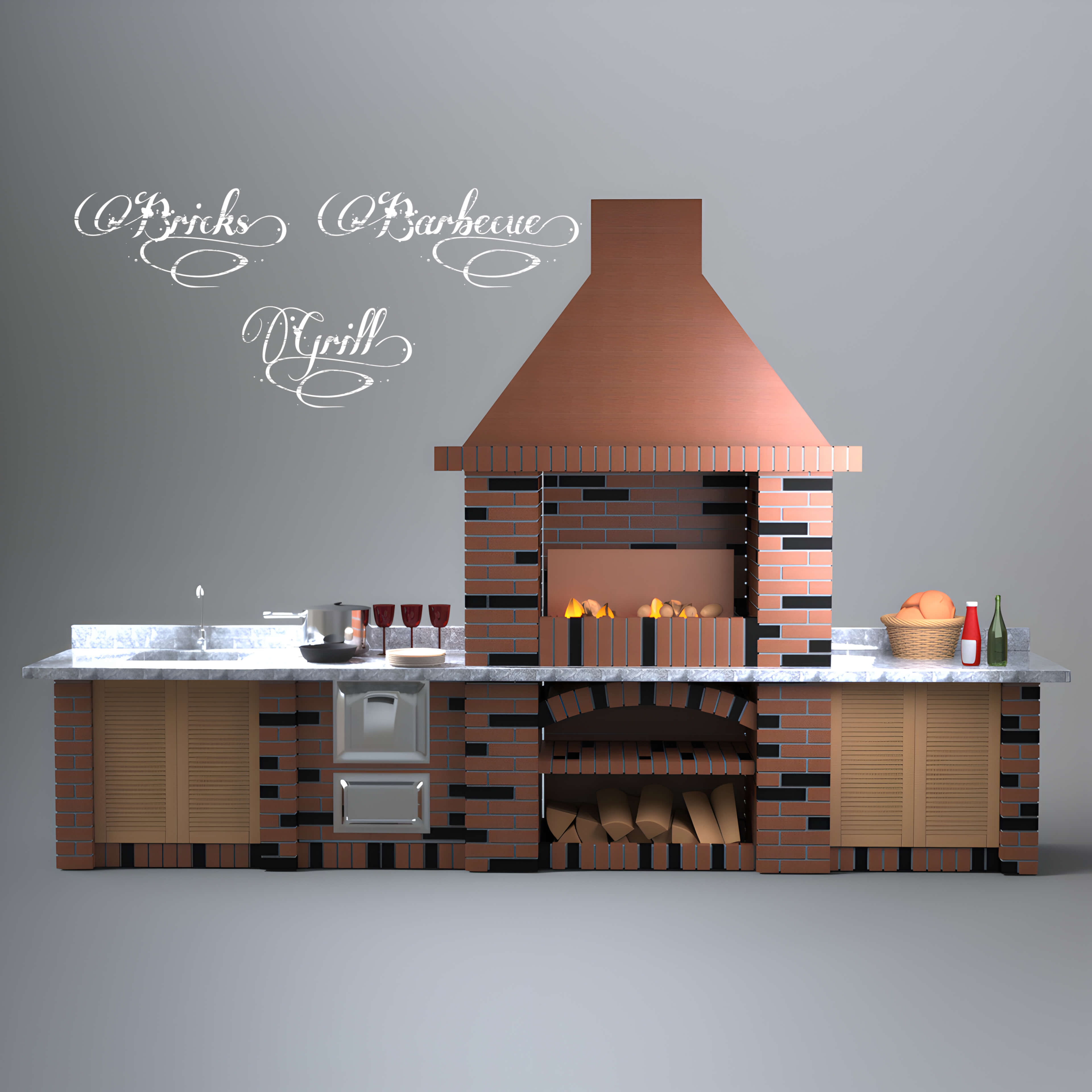 A3S P-Brick Barbecue Grill 3D Render, Digital Artwork by Architect3DStudio