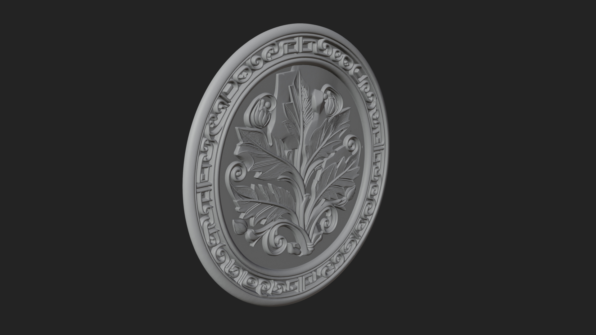 Acanthus Leaf Oval Plaque Design 1 3D Print Model 3D Model