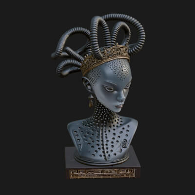 Alien Bust with Tube Crown Statue Design 4 3D Print Model