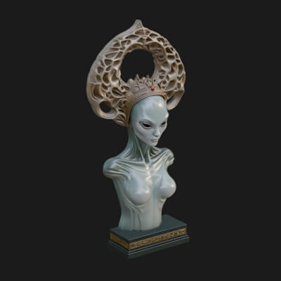 Alien Queen Bust Statue Design 2 3D Print Model