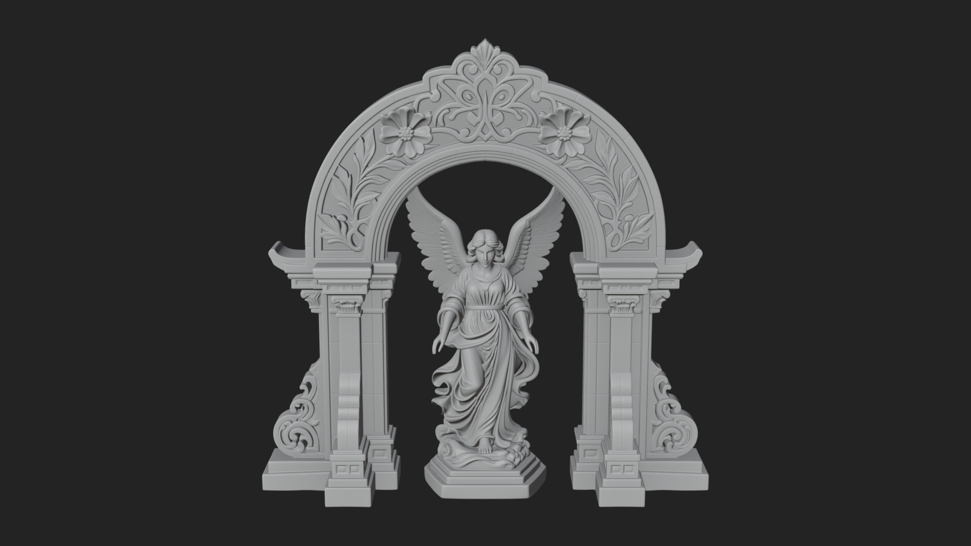 Angel in Gothic Arch Statue Design 1 3D Print Model 3D Model