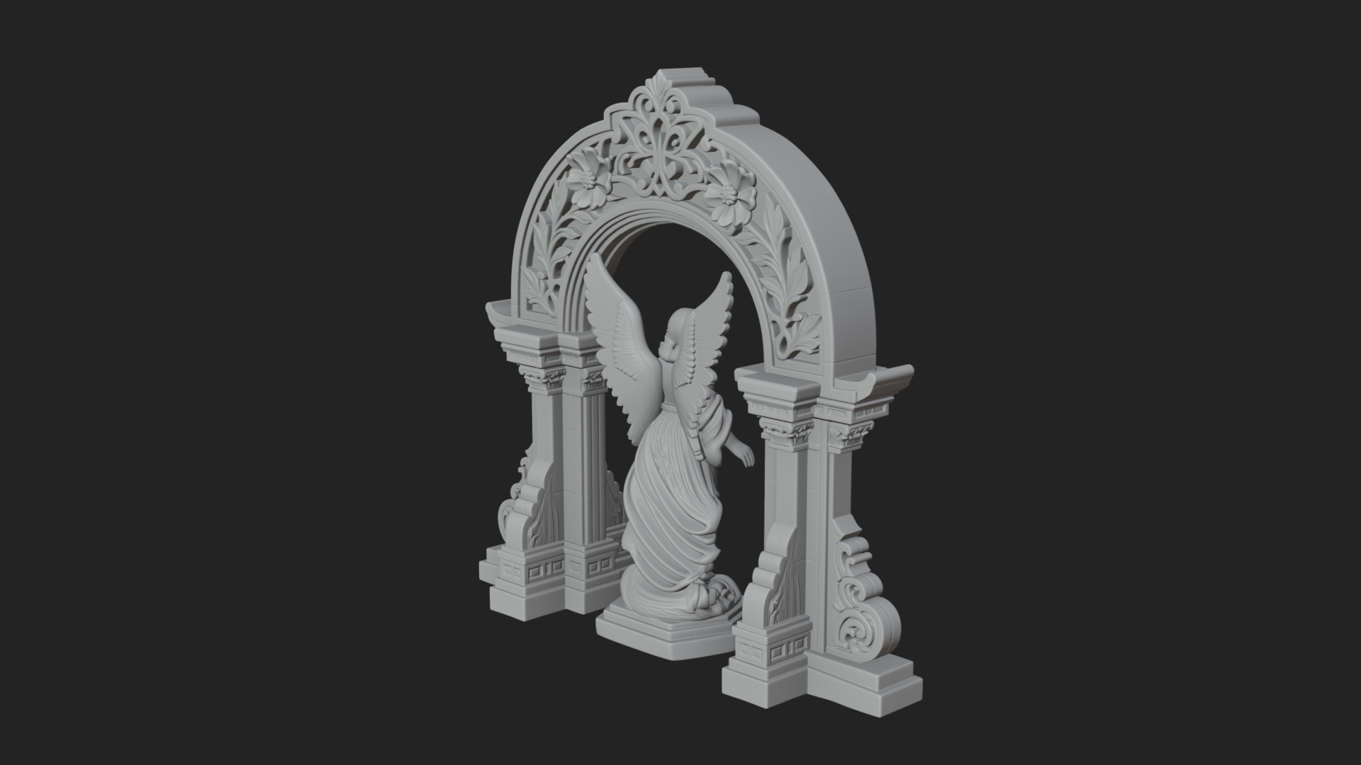Angel in Gothic Arch Statue Design 1 3D Print Model 3D Model