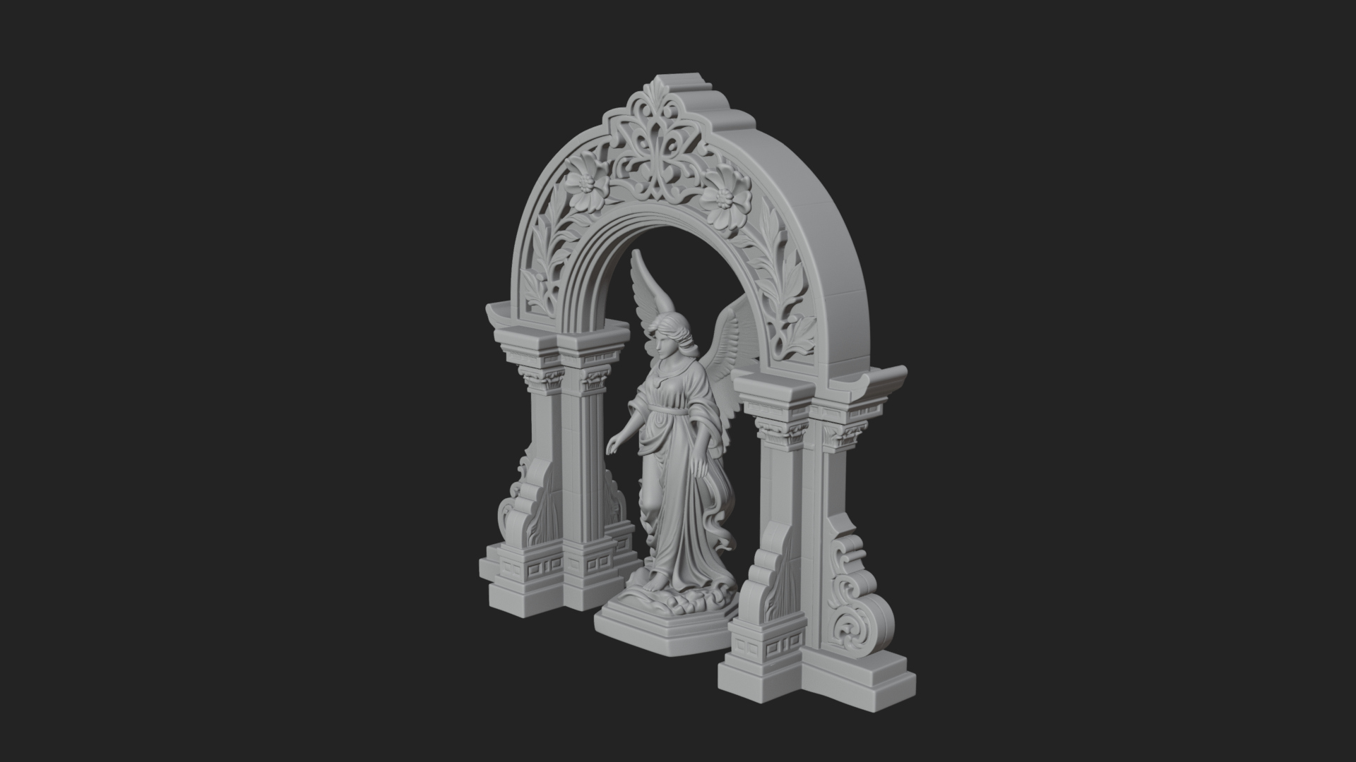 Angel in Gothic Arch Statue Design 1 3D Print Model 3D Model