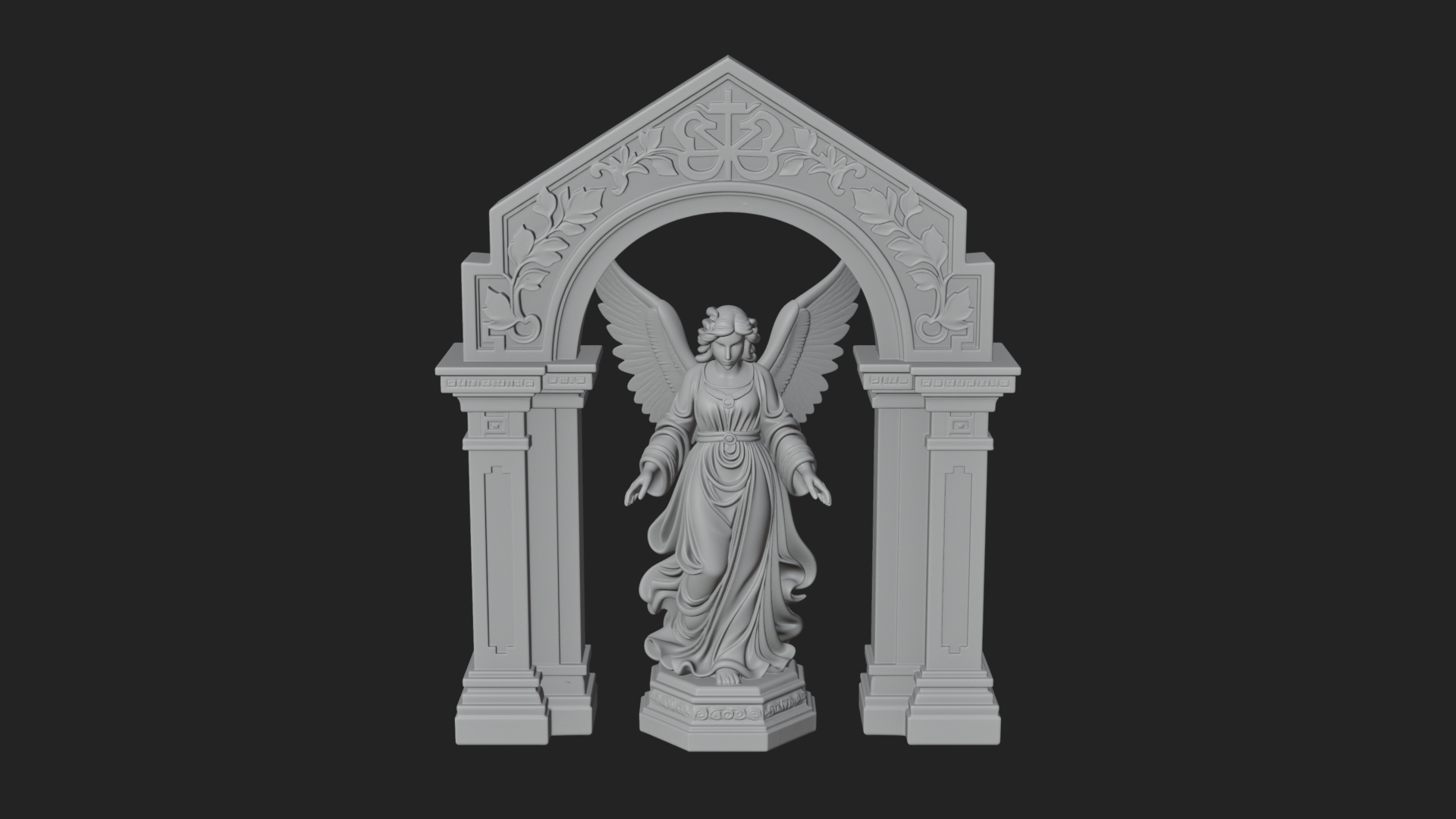 Angel in Gothic Arch Statue Design 2 3D Print Model 3D Model
