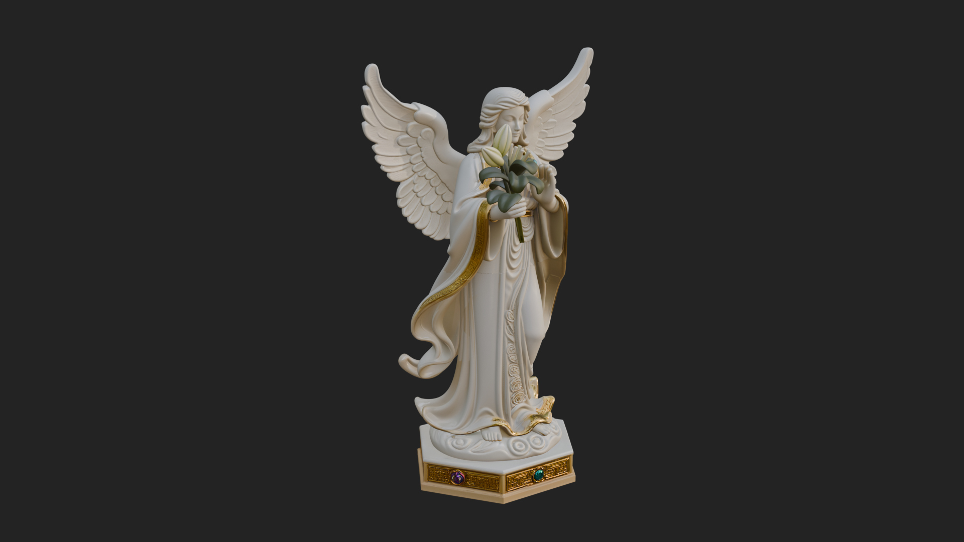 Angel with Lily Flower Statue Design 5 3D Print Model 3D Model