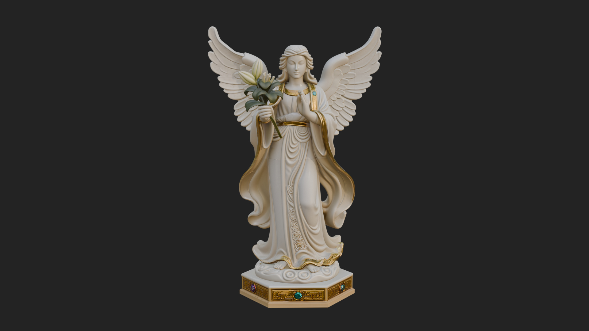 Angel with Lily Flower Statue Design 5 3D Print Model 3D Model